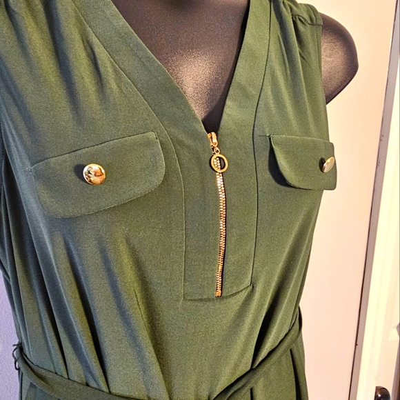 Olive Green SOHO Sleeveless Dress, 1X, with belt. - Picture 2 of 5